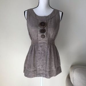 Kensie Brown Wooden Button Peplum Tunic Top